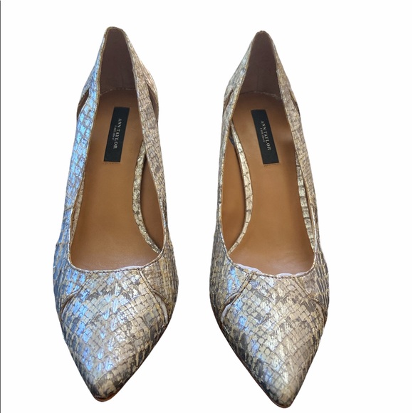 ANN TAYLOR Silver Python Pointed Toe Heels - Picture 3 of 8